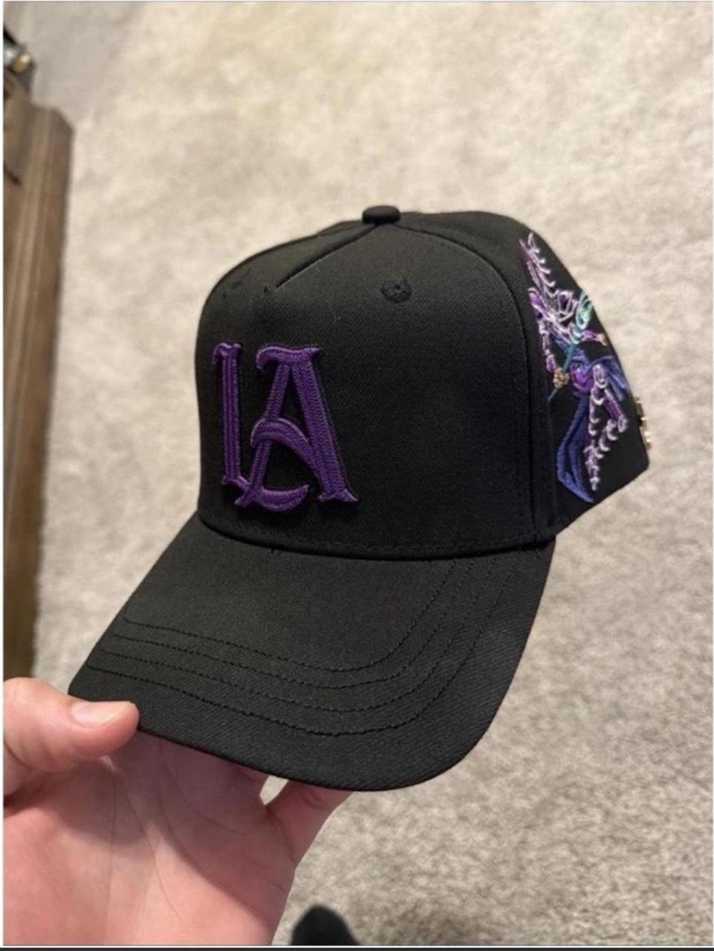 YoungLA Black Cap with Purple Embroidered Mage
